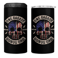 One Badass Bonus Dad 4 in 1 Can Cooler Tumbler Vintage Step Dad American Flag Fathers Day