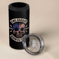 One Badass Bonus Dad 4 in 1 Can Cooler Tumbler Vintage Step Dad American Flag Fathers Day
