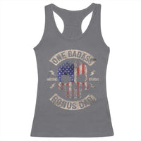 One Badass Bonus Dad Racerback Tank Top Vintage Step Dad American Flag Fathers Day