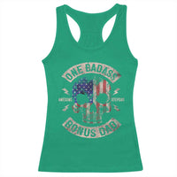 One Badass Bonus Dad Racerback Tank Top Vintage Step Dad American Flag Fathers Day