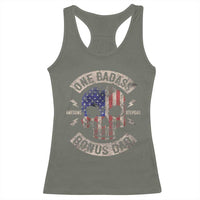 One Badass Bonus Dad Racerback Tank Top Vintage Step Dad American Flag Fathers Day