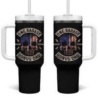 One Badass Bonus Dad Tumbler With Handle Vintage Step Dad American Flag Fathers Day