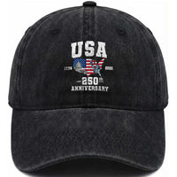 250th Anniversary USA Washed Cotton Baseball Cap 4th of July America US Flag Patriotic 250 Years American Flag