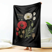Summer Red Poppy Flower Botanical Poppies Vintage Print Memorial Day Floral Graphic Throw Blanket