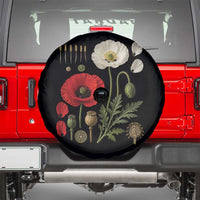 Summer Red Poppy Flower Botanical Poppies Vintage Print Memorial Day Floral Graphic Spare Tire Cover