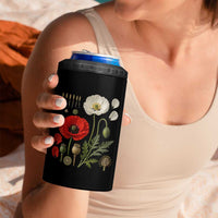 Summer Red Poppy Flower Botanical Poppies Vintage Print Memorial Day Floral Graphic 4 in 1 Can Cooler Tumbler