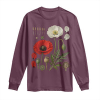 Summer Red Poppy Flower Botanical Poppies Vintage Print Memorial Day Floral Graphic Long Sleeve Shirt
