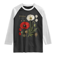 Summer Red Poppy Flower Botanical Poppies Vintage Print Memorial Day Floral Graphic Raglan Shirt