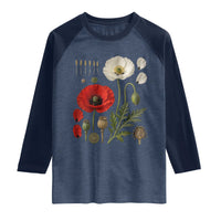 Summer Red Poppy Flower Botanical Poppies Vintage Print Memorial Day Floral Graphic Raglan Shirt