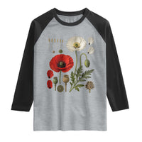 Summer Red Poppy Flower Botanical Poppies Vintage Print Memorial Day Floral Graphic Raglan Shirt