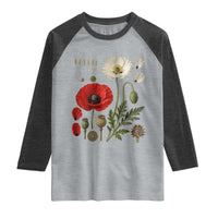 Summer Red Poppy Flower Botanical Poppies Vintage Print Memorial Day Floral Graphic Raglan Shirt
