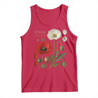 Summer Red Poppy Flower Botanical Poppies Vintage Print Memorial Day Floral Graphic Tank Top