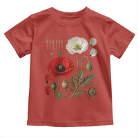 Summer Red Poppy Flower Botanical Poppies Vintage Print Memorial Day Floral Graphic Toddler T Shirt