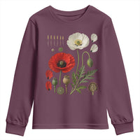 Summer Red Poppy Flower Botanical Poppies Vintage Print Memorial Day Floral Graphic Youth Sweatshirt