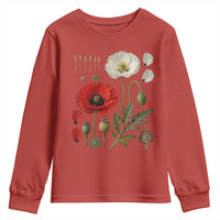 Summer Red Poppy Flower Botanical Poppies Vintage Print Memorial Day Floral Graphic Youth Sweatshirt