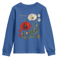 Summer Red Poppy Flower Botanical Poppies Vintage Print Memorial Day Floral Graphic Youth Sweatshirt