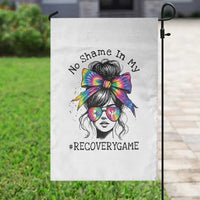 No Shame In My Recovery Game Garden Flag Messy Bun Semicolon Graphic