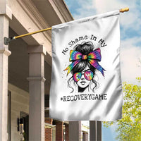 No Shame In My Recovery Game Garden Flag Messy Bun Semicolon Graphic