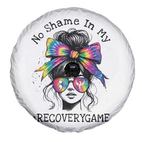 No Shame In My Recovery Game Spare Tire Cover Messy Bun Semicolon Graphic