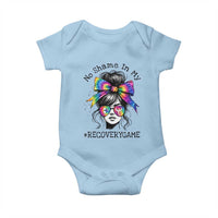 No Shame In My Recovery Game Baby Onesie Messy Bun Semicolon Graphic