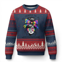 No Shame In My Recovery Game Ugly Christmas Sweater Messy Bun Semicolon Graphic