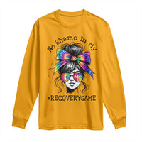 No Shame In My Recovery Game Long Sleeve Shirt Messy Bun Semicolon Graphic
