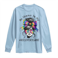 No Shame In My Recovery Game Long Sleeve Shirt Messy Bun Semicolon Graphic