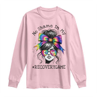 No Shame In My Recovery Game Long Sleeve Shirt Messy Bun Semicolon Graphic