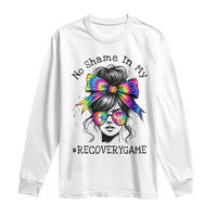 No Shame In My Recovery Game Long Sleeve Shirt Messy Bun Semicolon Graphic