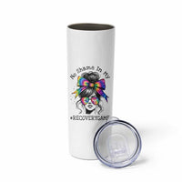 No Shame In My Recovery Game Skinny Tumbler Messy Bun Semicolon Graphic