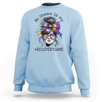 No Shame In My Recovery Game Sweatshirt Messy Bun Semicolon Graphic