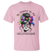 No Shame In My Recovery Game T Shirt Messy Bun Semicolon Graphic