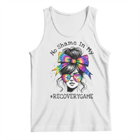 No Shame In My Recovery Game Tank Top Messy Bun Semicolon Graphic