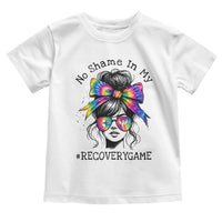 No Shame In My Recovery Game Toddler T Shirt Messy Bun Semicolon Graphic