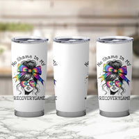 No Shame In My Recovery Game Tumbler Cup Messy Bun Semicolon Graphic