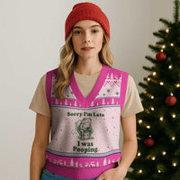Sorry Im Late I Was Pooping Funny Frog Meme V-Neck Knit Sweater Vest