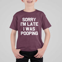 Sorry Im Late I Was Pooping T Shirt For Kid Skibidi Brainrot Pooping Meme Graphic