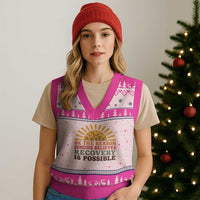 Recovery Sobriety V-Neck Knit Sweater Vest Sober Life Believes Recovery is Possible Hippie Vintage Graphic