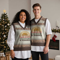 Recovery Sobriety V-Neck Knit Sweater Vest Sober Life Believes Recovery is Possible Hippie Vintage Graphic
