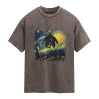 Mothman Washed Cotton T-Shirt Starry Night Van Gogh Cryptid Lover
