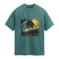 Mothman Washed Cotton T-Shirt Starry Night Van Gogh Cryptid Lover