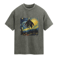 Mothman Washed Cotton T-Shirt Starry Night Van Gogh Cryptid Lover