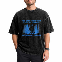 Funny Mothman Fat Ass Washed Cotton T-Shirt Vintage Cryptid Funny Moth Man Meme