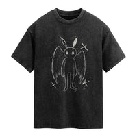 Creepy Cute Mothman Washed Cotton T-Shirt Alt Goth Grunge Horror Aesthetic Cryptid