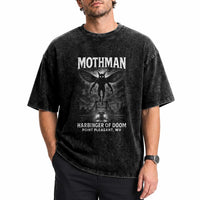 Mothman Washed Cotton T-Shirt Horror Poster Halloween Harbinger of Doom Cryptid Creature