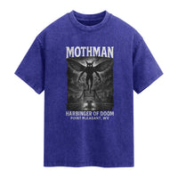 Mothman Washed Cotton T-Shirt Horror Poster Halloween Harbinger of Doom Cryptid Creature