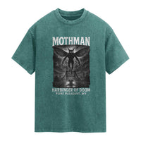 Mothman Washed Cotton T-Shirt Horror Poster Halloween Harbinger of Doom Cryptid Creature