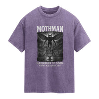 Mothman Washed Cotton T-Shirt Horror Poster Halloween Harbinger of Doom Cryptid Creature