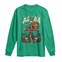 Aloha Skull Long Sleeve Shirt Hibiscus Flower Hula Dancer Dark Tropical Beach Gothic Hawaiian Vibe