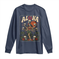 Aloha Skull Long Sleeve Shirt Hibiscus Flower Hula Dancer Dark Tropical Beach Gothic Hawaiian Vibe